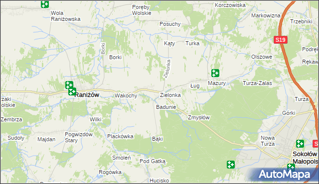 mapa Zielonka gmina Raniżów, Zielonka gmina Raniżów na mapie Targeo