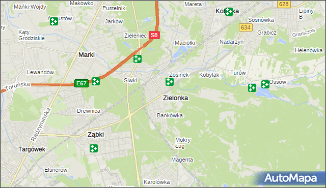 mapa Zielonka powiat wołomiński, Zielonka powiat wołomiński na mapie Targeo