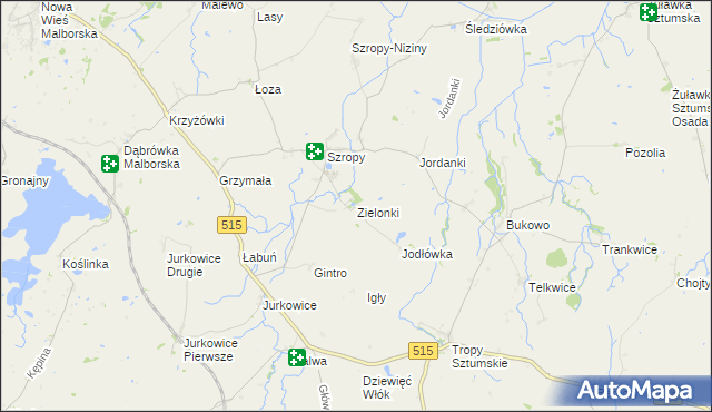 mapa Zielonki gmina Stary Targ, Zielonki gmina Stary Targ na mapie Targeo