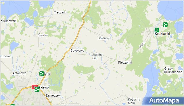 mapa Zielony Gaj gmina Giżycko, Zielony Gaj gmina Giżycko na mapie Targeo