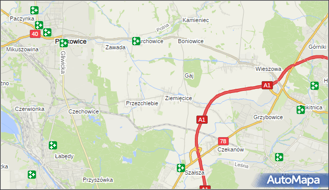 mapa Ziemięcice, Ziemięcice na mapie Targeo