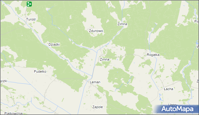 mapa Zimna gmina Turośl, Zimna gmina Turośl na mapie Targeo