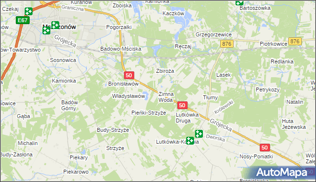 mapa Zimna Woda gmina Mszczonów, Zimna Woda gmina Mszczonów na mapie Targeo