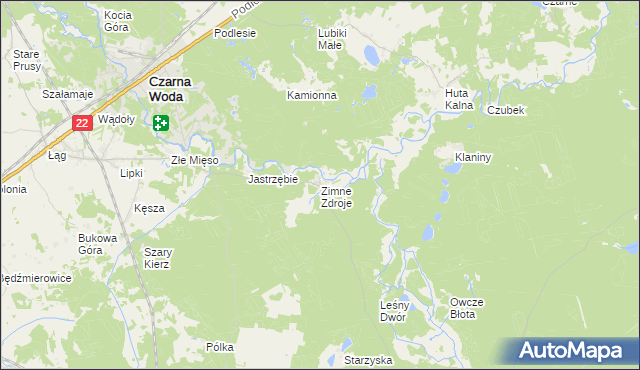 mapa Zimne Zdroje gmina Osieczna, Zimne Zdroje gmina Osieczna na mapie Targeo