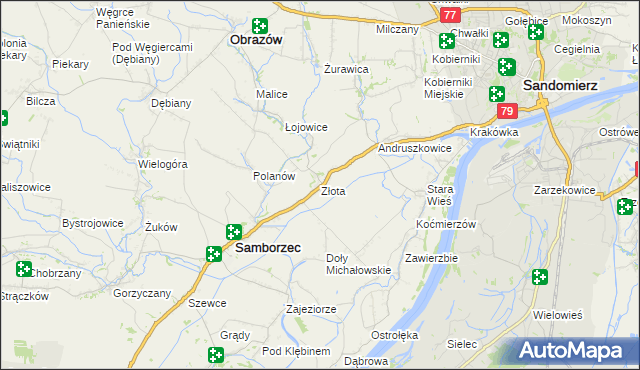 mapa Złota gmina Samborzec, Złota gmina Samborzec na mapie Targeo