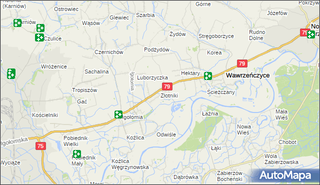 mapa Złotniki gmina Igołomia-Wawrzeńczyce, Złotniki gmina Igołomia-Wawrzeńczyce na mapie Targeo