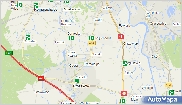 mapa Złotniki gmina Prószków, Złotniki gmina Prószków na mapie Targeo