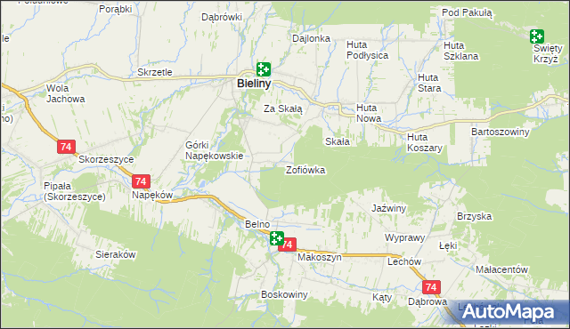 mapa Zofiówka gmina Bieliny, Zofiówka gmina Bieliny na mapie Targeo