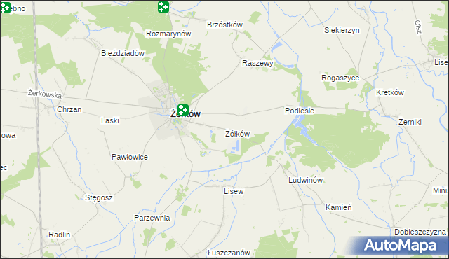 mapa Żółków gmina Żerków, Żółków gmina Żerków na mapie Targeo