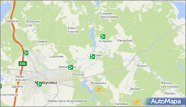 mapa Żółwin gmina Międzyrzecz, Żółwin gmina Międzyrzecz na mapie Targeo