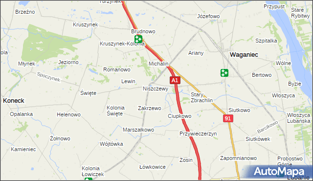 mapa Zosin gmina Waganiec, Zosin gmina Waganiec na mapie Targeo