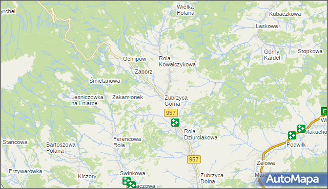 mapa Zubrzyca Górna, Zubrzyca Górna na mapie Targeo