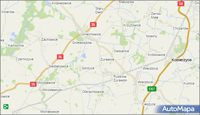 mapa Żurawice gmina Kobierzyce, Żurawice gmina Kobierzyce na mapie Targeo