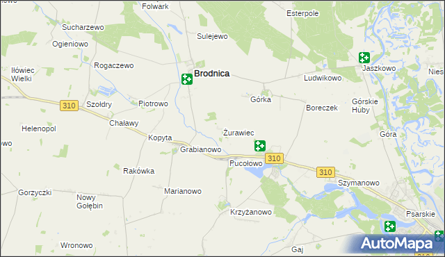 mapa Żurawiec gmina Brodnica, Żurawiec gmina Brodnica na mapie Targeo