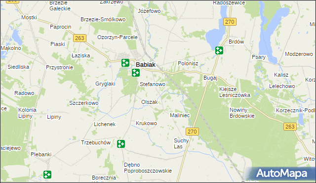 mapa Żurawieniec gmina Babiak, Żurawieniec gmina Babiak na mapie Targeo