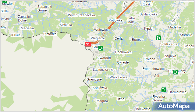 mapa Zwardoń, Zwardoń na mapie Targeo