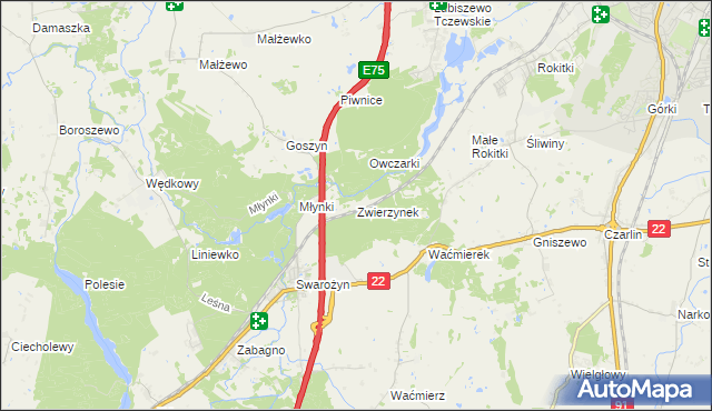 mapa Zwierzynek gmina Tczew, Zwierzynek gmina Tczew na mapie Targeo