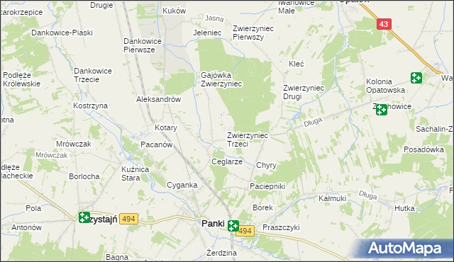 mapa Zwierzyniec Trzeci, Zwierzyniec Trzeci na mapie Targeo