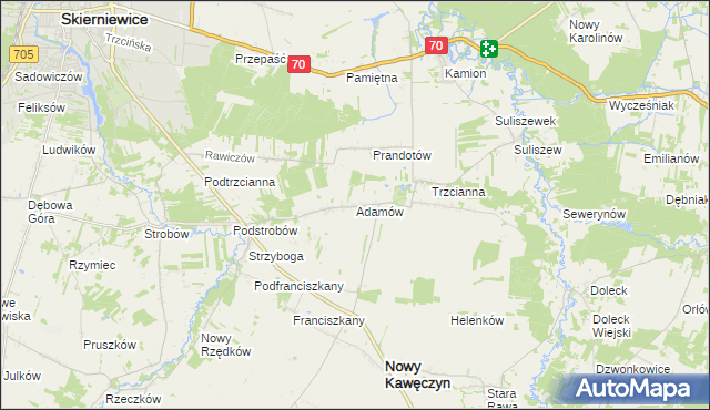 mapa Adamów gmina Nowy Kawęczyn, Adamów gmina Nowy Kawęczyn na mapie Targeo