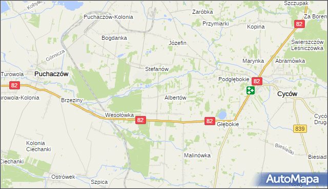 mapa Albertów gmina Puchaczów, Albertów gmina Puchaczów na mapie Targeo
