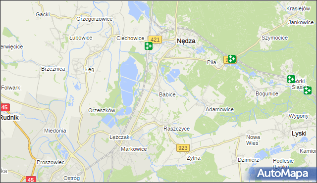 mapa Babice gmina Nędza, Babice gmina Nędza na mapie Targeo