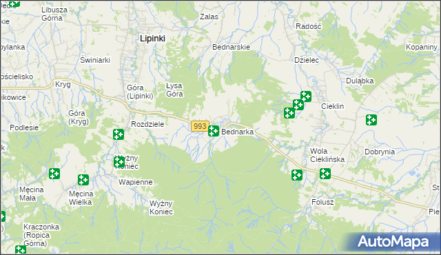 mapa Bednarka gmina Lipinki, Bednarka gmina Lipinki na mapie Targeo