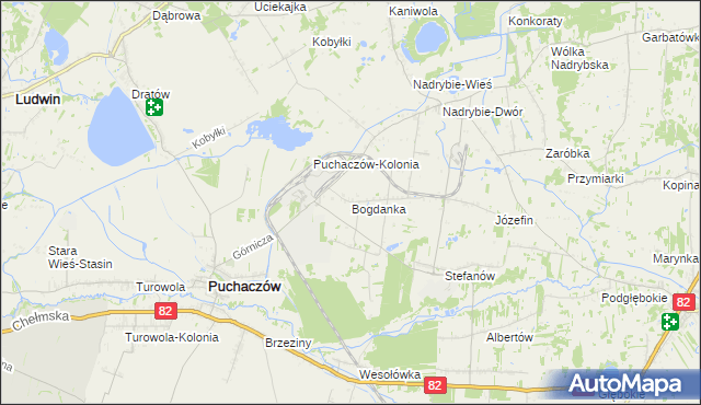 mapa Bogdanka gmina Puchaczów, Bogdanka gmina Puchaczów na mapie Targeo