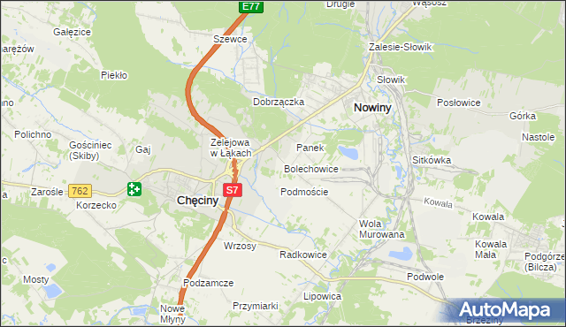 mapa Bolechowice gmina Sitkówka-Nowiny, Bolechowice gmina Sitkówka-Nowiny na mapie Targeo