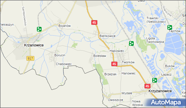 mapa Bolesław gmina Krzyżanowice, Bolesław gmina Krzyżanowice na mapie Targeo