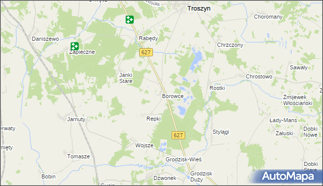 mapa Borowce gmina Troszyn, Borowce gmina Troszyn na mapie Targeo