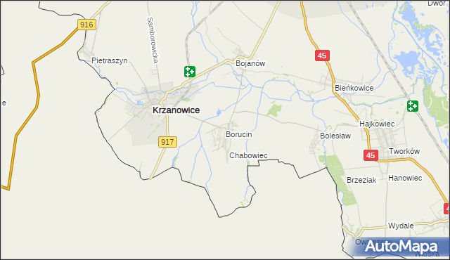 mapa Borucin gmina Krzanowice, Borucin gmina Krzanowice na mapie Targeo