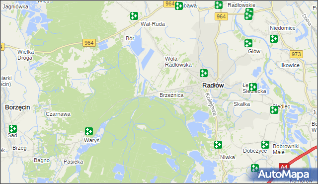 mapa Brzeźnica gmina Radłów, Brzeźnica gmina Radłów na mapie Targeo