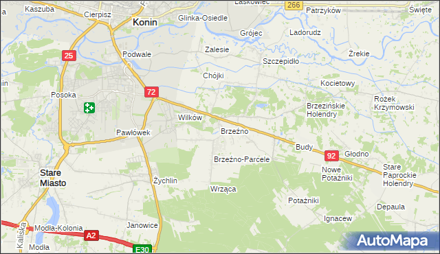 mapa Brzeźno gmina Krzymów, Brzeźno gmina Krzymów na mapie Targeo