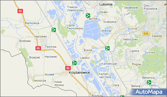 mapa Buków gmina Lubomia, Buków gmina Lubomia na mapie Targeo