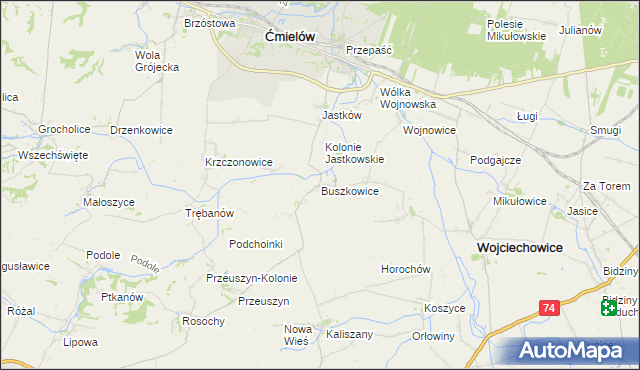 mapa Buszkowice gmina Ćmielów, Buszkowice gmina Ćmielów na mapie Targeo