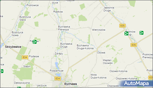 mapa Bychawka Druga-Kolonia, Bychawka Druga-Kolonia na mapie Targeo