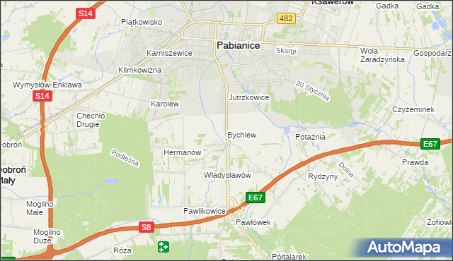 mapa Bychlew, Bychlew na mapie Targeo