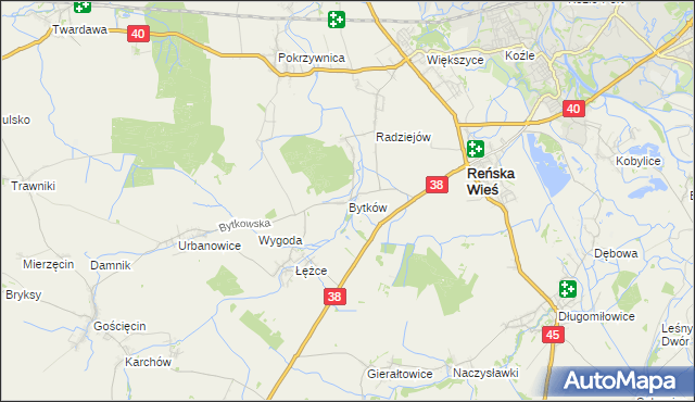 mapa Bytków gmina Reńska Wieś, Bytków gmina Reńska Wieś na mapie Targeo