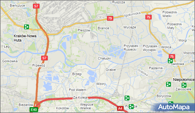 mapa Chałupki gmina Kraków, Chałupki gmina Kraków na mapie Targeo