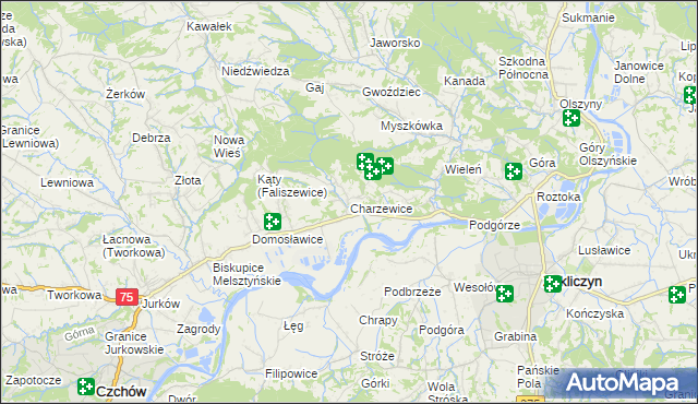 mapa Charzewice, Charzewice na mapie Targeo