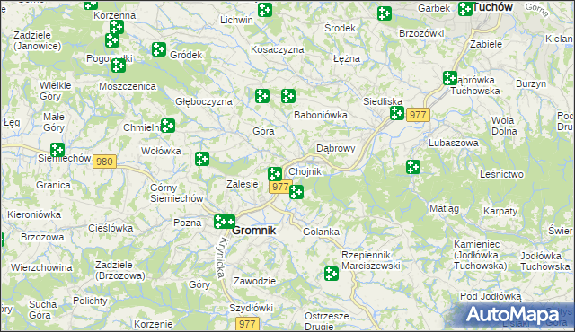 mapa Chojnik gmina Gromnik, Chojnik gmina Gromnik na mapie Targeo