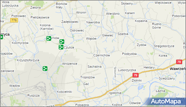 mapa Czernichów gmina Koniusza, Czernichów gmina Koniusza na mapie Targeo