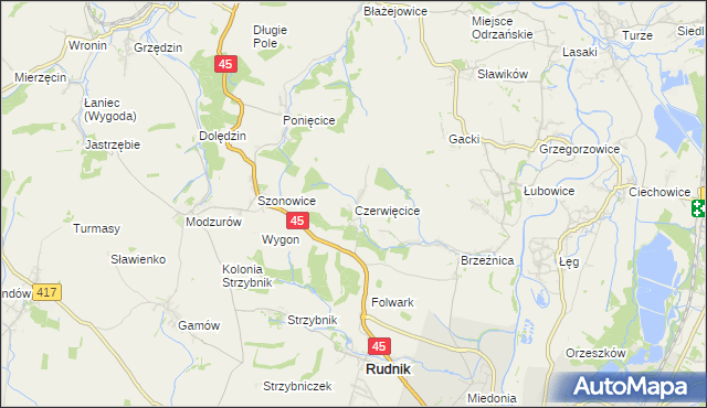 mapa Czerwięcice, Czerwięcice na mapie Targeo