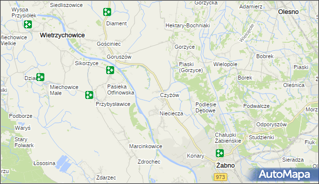 mapa Czyżów gmina Żabno, Czyżów gmina Żabno na mapie Targeo