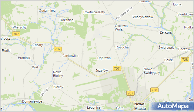 mapa Dąbrowa gmina Nowe Miasto nad Pilicą, Dąbrowa gmina Nowe Miasto nad Pilicą na mapie Targeo