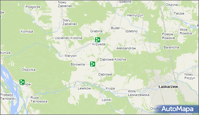 mapa Dąbrowa-Kolonia gmina Łaskarzew, Dąbrowa-Kolonia gmina Łaskarzew na mapie Targeo