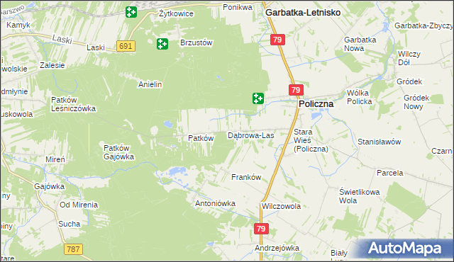 mapa Dąbrowa-Las, Dąbrowa-Las na mapie Targeo