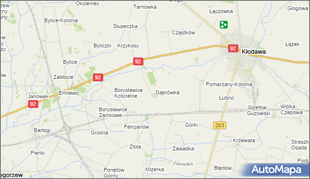 mapa Dąbrówka gmina Kłodawa, Dąbrówka gmina Kłodawa na mapie Targeo