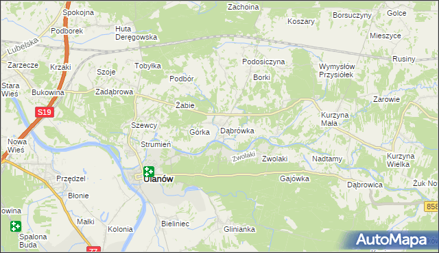 mapa Dąbrówka gmina Ulanów, Dąbrówka gmina Ulanów na mapie Targeo