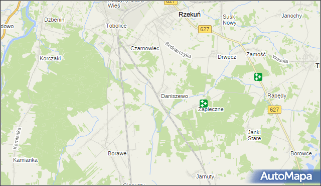 mapa Daniszewo gmina Rzekuń, Daniszewo gmina Rzekuń na mapie Targeo